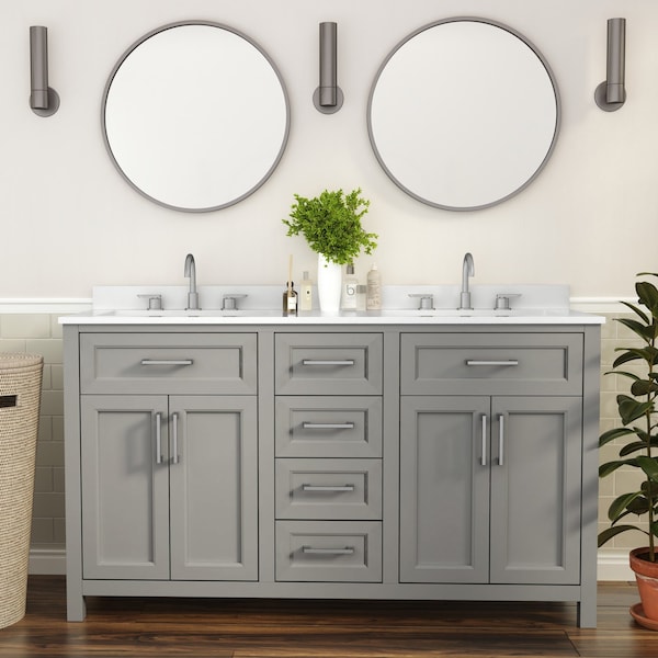 Flash Furniture Vega 60 Inch Double Vanity w/2 Sinks, 2 Storage Cabinets w/Soft Close Doors and 6 Drawers, Gray FS-BN-2-60-GY-GG - main